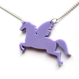 Fantastical Purple Winged Flying Unicorn Pendant Necklace