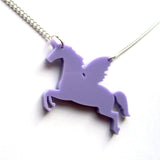 Fantastical Purple Winged Flying Unicorn Pendant Necklace