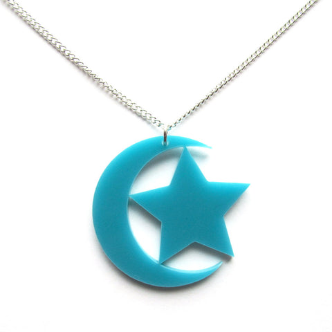 Crescent Moon Star Acrylic Pendant Necklace