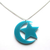 Crescent Moon Star Acrylic Pendant Necklace