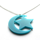 Crescent Moon Star Acrylic Pendant Necklace