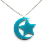 Crescent Moon Star Acrylic Pendant Necklace