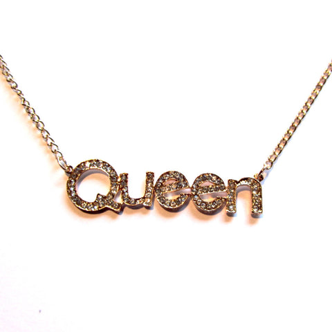 Sparkling Stone Studded Queen Word Necklace