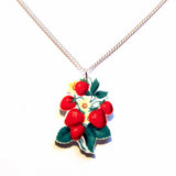 Pretty Strawberry Plant Print Acrylic Pendant Necklace