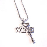 I Love Wine Fun Bottle Charm Pendant Necklace