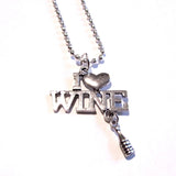 I Love Wine Fun Bottle Charm Pendant Necklace