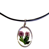 Lovely Resin Oval Purple Flowers Pendant Necklace