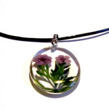 Lovely Resin Oval Purple Flowers Pendant Necklace