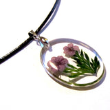 Lovely Resin Oval Purple Flowers Pendant Necklace