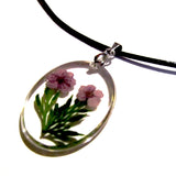 Lovely Resin Oval Purple Flowers Pendant Necklace