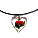 Pretty Resin Heart Red Flowers Pendant Necklace