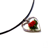 Pretty Resin Heart Red Flowers Pendant Necklace