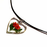 Pretty Resin Heart Red Flowers Pendant Necklace
