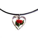 Pretty Resin Heart Red Flowers Pendant Necklace