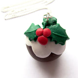 Large 3D Christmas Pudding Clay Pendant Necklace