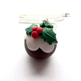 Large 3D Christmas Pudding Clay Pendant Necklace