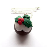 Large 3D Christmas Pudding Clay Pendant Necklace