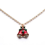 Dainty Jingle Bells Festive Red Holly Pendant Necklace