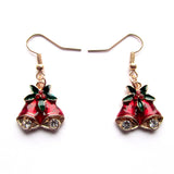 Dainty Jingle Bells Festive Red Holly Drop Earrings