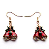 Dainty Jingle Bells Festive Red Holly Drop Earrings