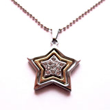 Gorgeous Silver Gold Tone Stones Bling Revolving Stars Necklace