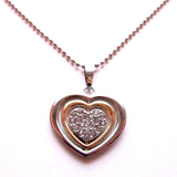 Gorgeous Silver Gold Tone Stones Bling Revolving Hearts Necklace