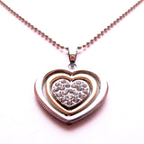 Gorgeous Silver Gold Tone Stones Bling Revolving Hearts Necklace