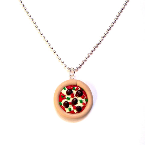 Kitsch Pepperoni Pizza Clay Pendant Necklace