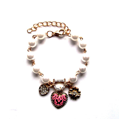 Pretty Faux Pearls Gemstones Golden Charms Bracelet