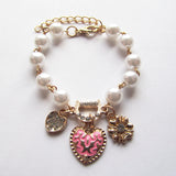 Pretty Faux Pearls Gemstones Golden Charms Bracelet