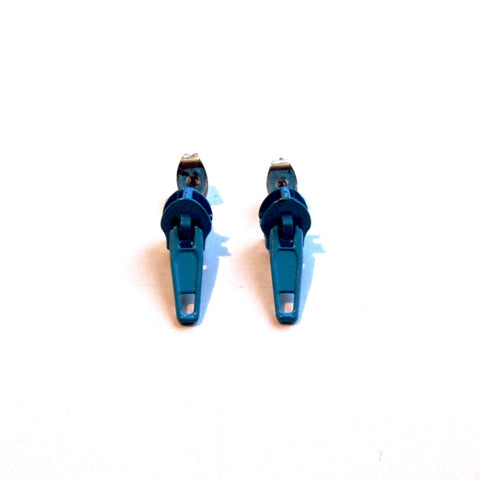 Funky Blue Zip Stud Earrings