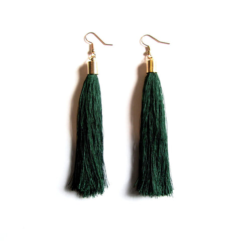 Large Funky String Tassel Statement Drop Earrings – Green