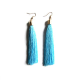 Large Funky String Tassel Statement Drop Earrings – Light Blue