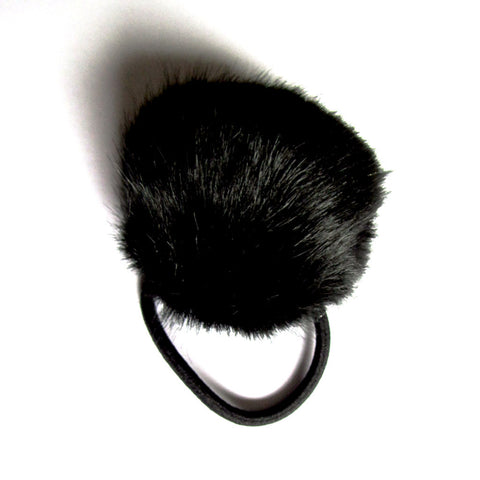 Black Fluffy Large Pom Pom Faux Fur Ball Hairband Tie