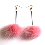 Small Spiky Pom Pom Fluff Fur Ball Chain Drop Earrings – Pink