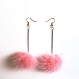 Small Spiky Pom Pom Fluff Fur Ball Chain Drop Earrings – Pink