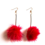 Small Spiky Pom Pom Fluff Fur Ball Chain Drop Earrings – Red