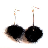 Small Spiky Pom Pom Fluff Fur Ball Chain Drop Earrings – Black