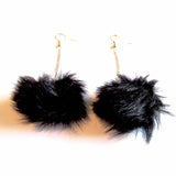 Fluffy Black Pom Pom Faux Fur Ball Chain Drop Earrings