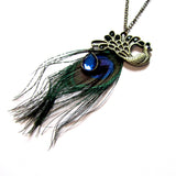 Statement Peacock Vintage Style Feather Gemstones Pendant Necklace