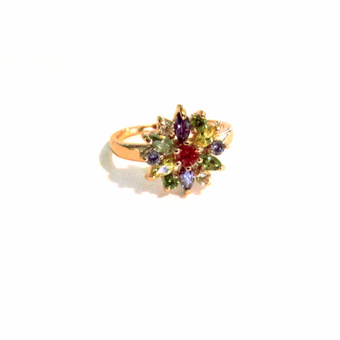 Beautiful Multicolour Faux Gemstones Sparkling Flower Dress Ring