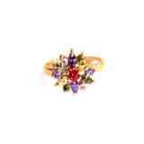 Beautiful Multicolour Faux Gemstones Sparkling Flower Dress Ring