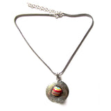 Circular Silver Rainbow Stripe Cabochon Pendant Necklace