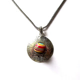 Circular Silver Rainbow Stripe Cabochon Pendant Necklace