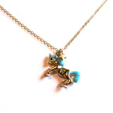 Pretty Kitsch Blue, Pink and Gold Fairground Unicorn Pendant Necklace