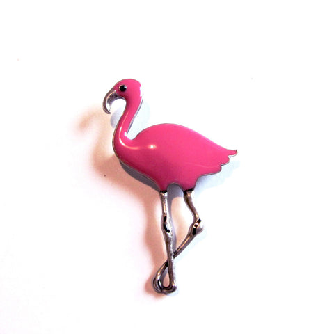 Coolly Kitsch Hot Pink Flamingo Silvery Fashion Brooch