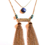 Stunning Chain Tassel Drop Cabochon Stone Long Statement Fashion Necklace