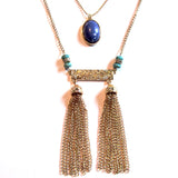 Stunning Chain Tassel Drop Cabochon Stone Long Statement Fashion Necklace