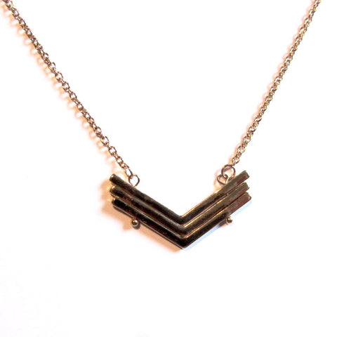 Edgy Elegant Multi Chevron V Golden Pendant Necklace