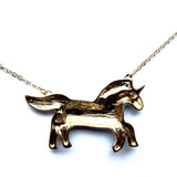 Gorgeous Gold and Blue Fairground Style Unicorn Pendant Necklace